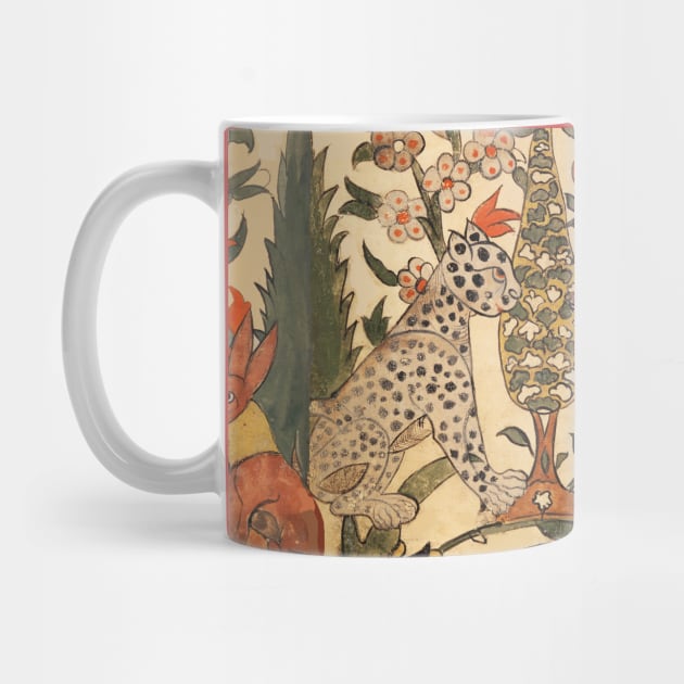 FOREST ANIMALS ,LEOPARD, JACKALS, RABBITS AMONG FLOWERS AND LEAVES by BulganLumini